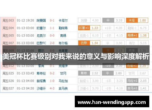 美冠杯比赛级别对我来说的意义与影响深度解析 美冠杯比赛级别对我来说的意义与影响深度解析